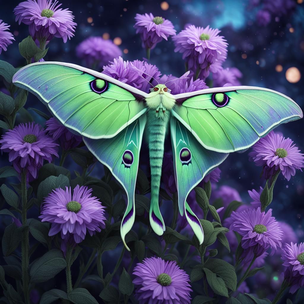 Highly detailed upclose macro photograph of a luna moth on p...