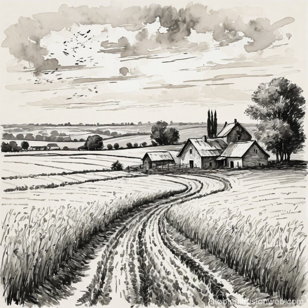 Farm in middle field