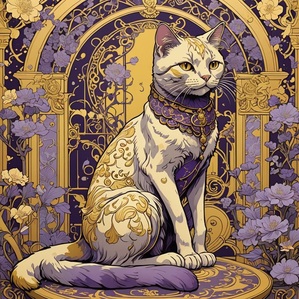le chat est assis sur le nichoir art nouveau rococo architec...