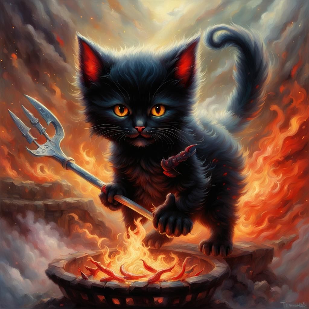 adoribul baby devil winged kitten with black fur and red eye...