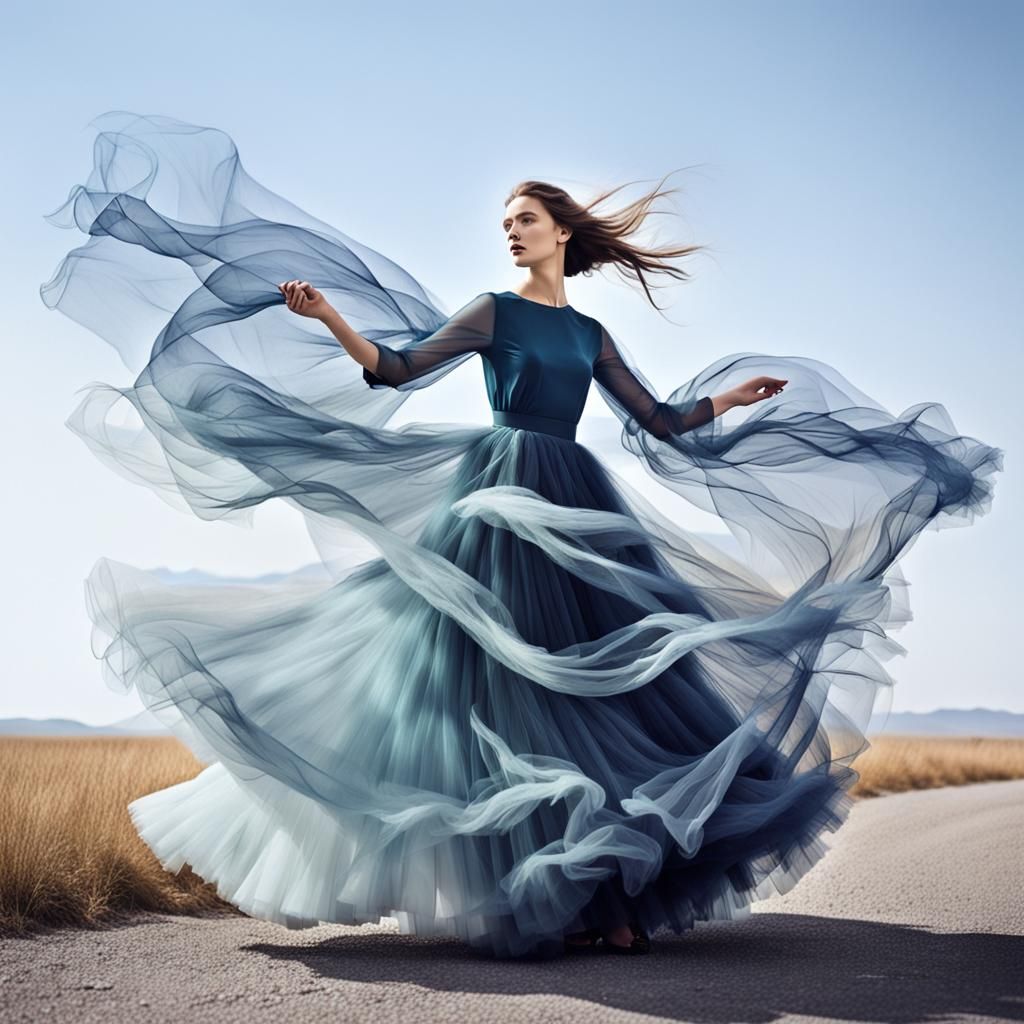 flowing tulle outfits elegantly fluttering in the wind