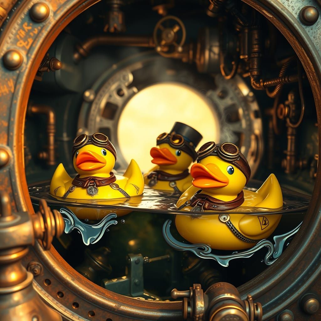 Steampunk rubber ducks  a float in the boiler of an airship  by @SyxArt