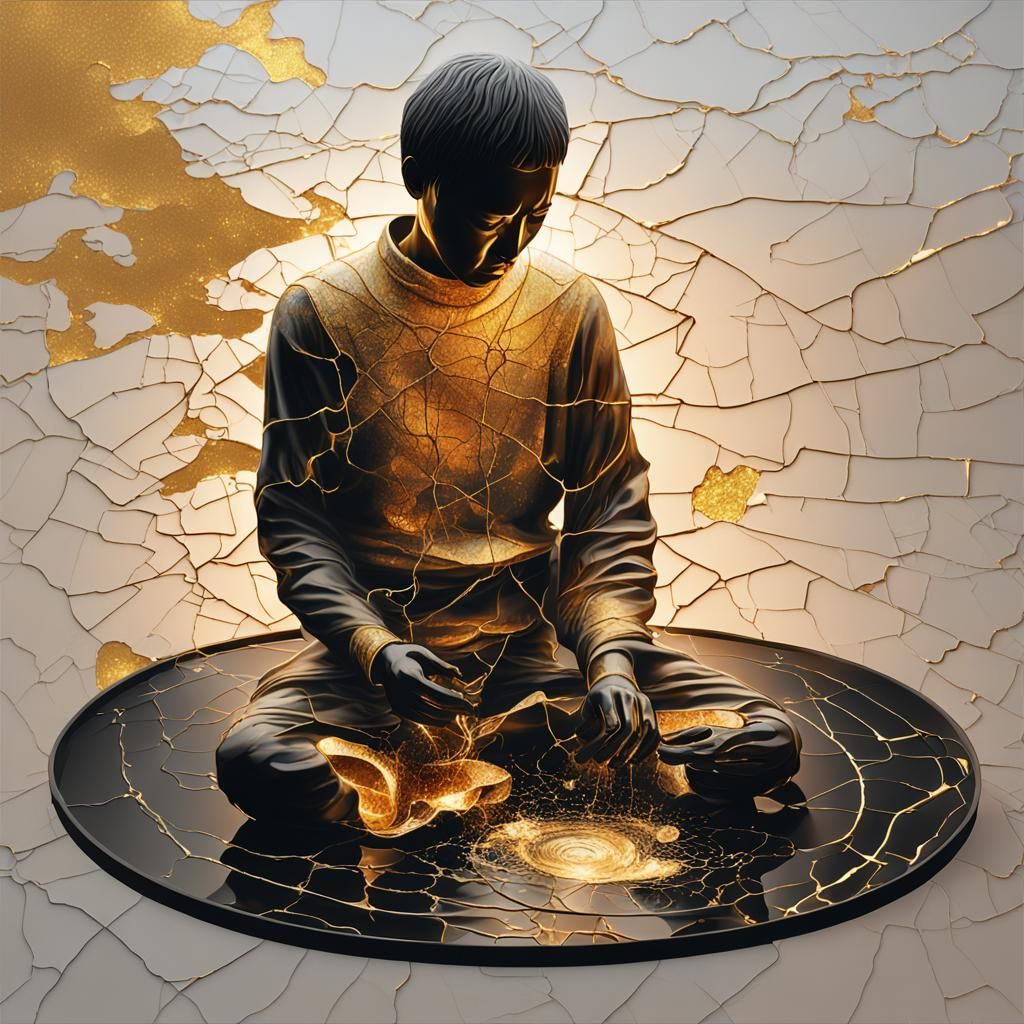 An abstract representation of the concept of Kintsugi, the J...