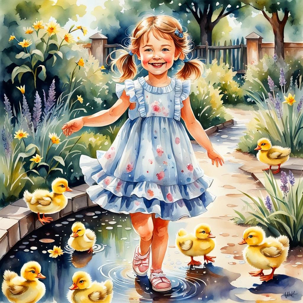 (super cute cute happy girl (5 years old) ,beautiful face,wa...
