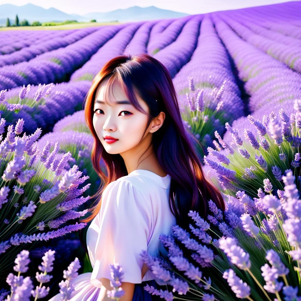 Korean girl in lavender field