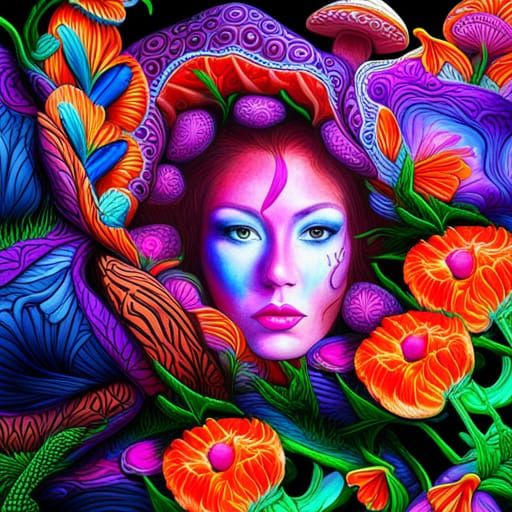 70s psychedelic mushroom makeup and flowers psychedelic art airbrush ...