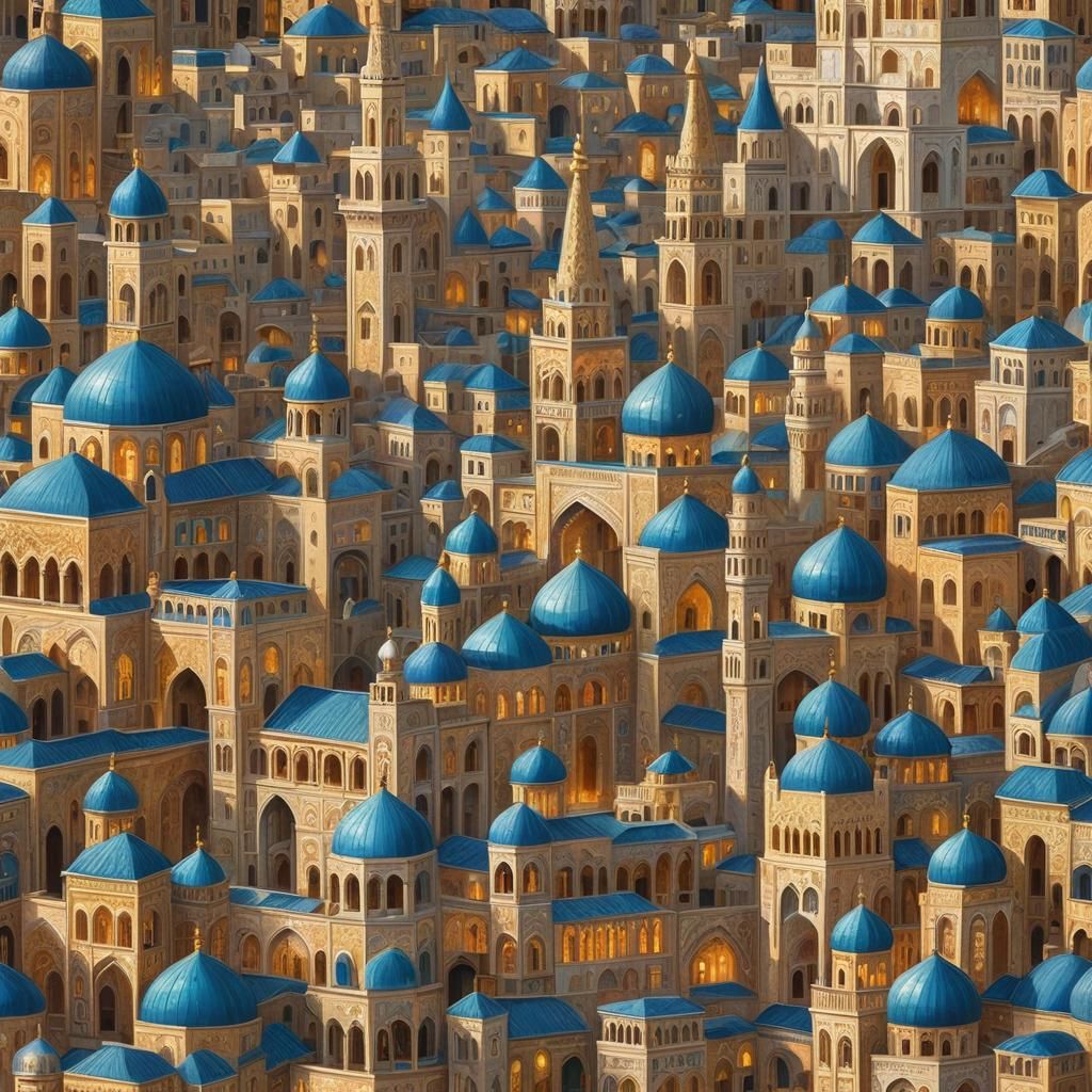 Opulent Royal Cityscape in Persian Miniature Style