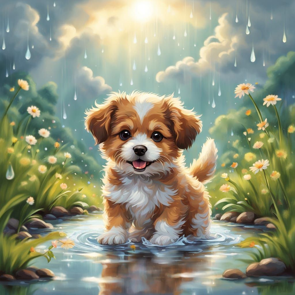 Puppy in the embrace of summer rain  by @Elena