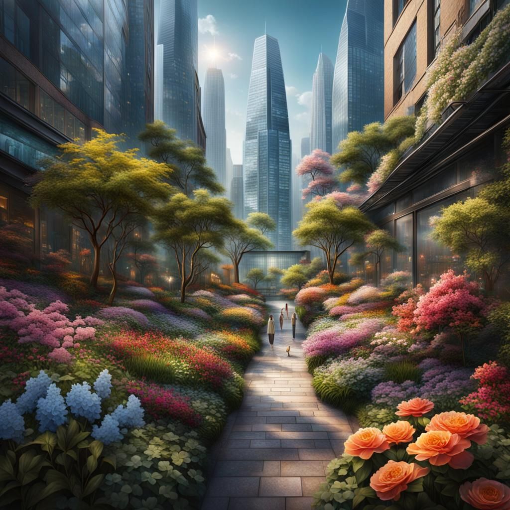 A visually stunning artwork blending the urban and natural w...