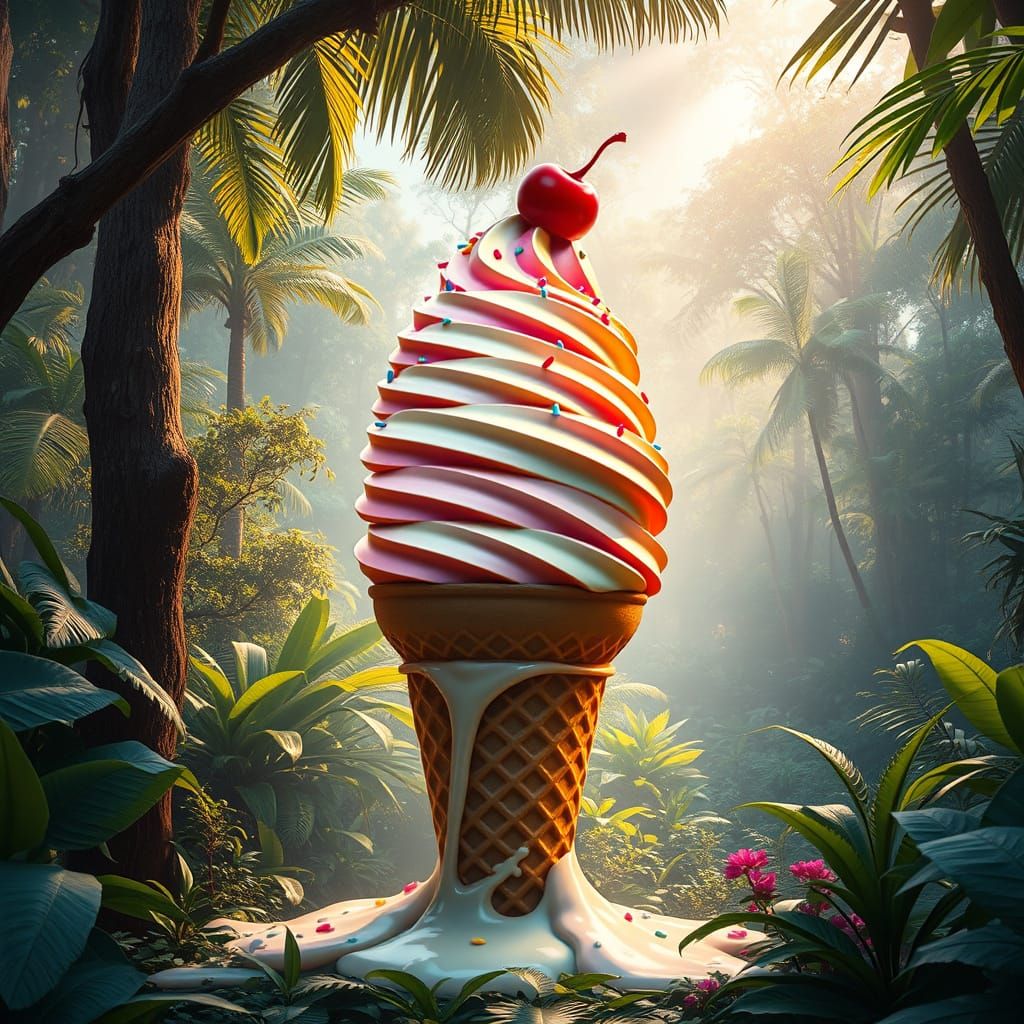 Vibrant Indian Ice Cream Melts in Futuristic Jungle Landscap...