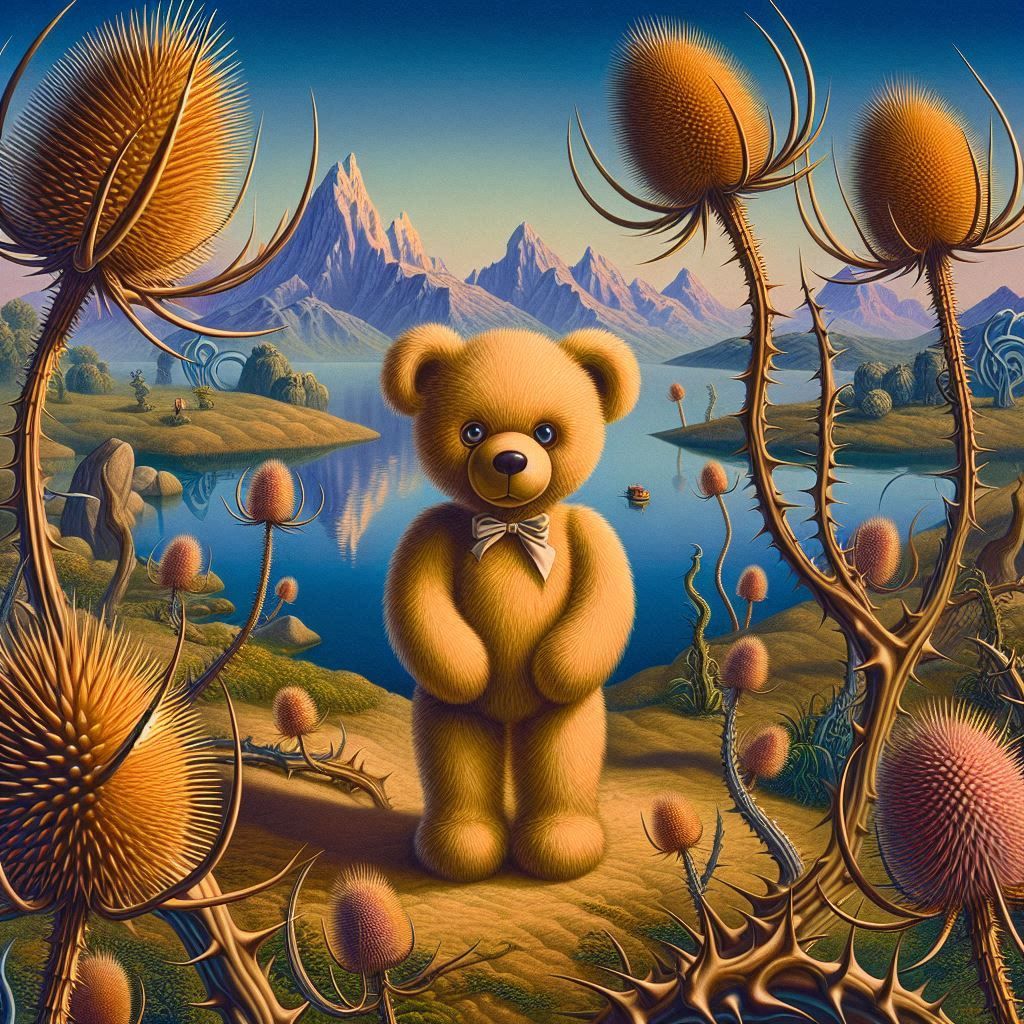 Teddy bear and thistles