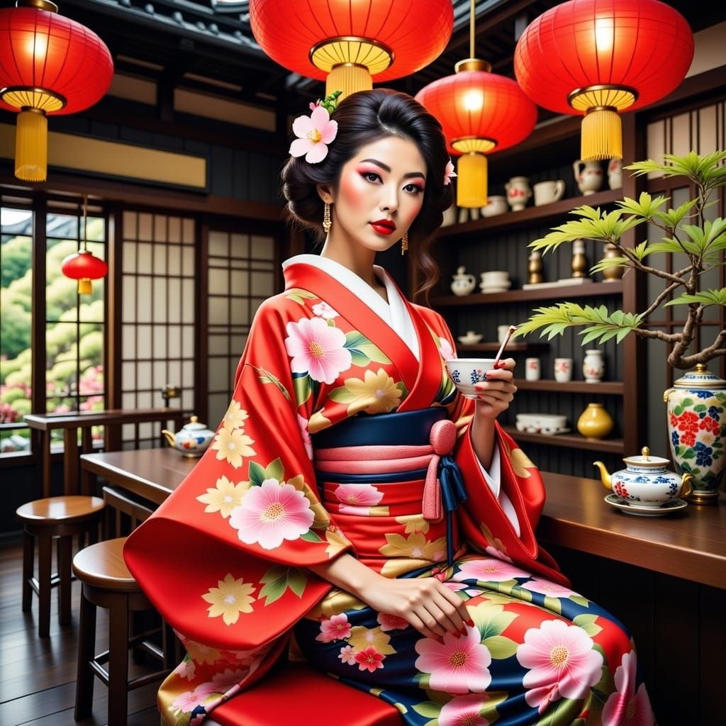 <lora:Geisha kimono Flux:1.0> 