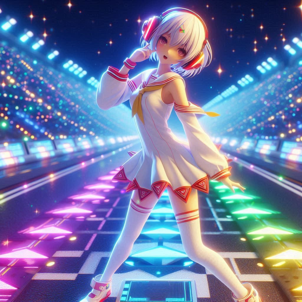 anime Beatmania IIDX artwork 3D render, low poly, game, japa...