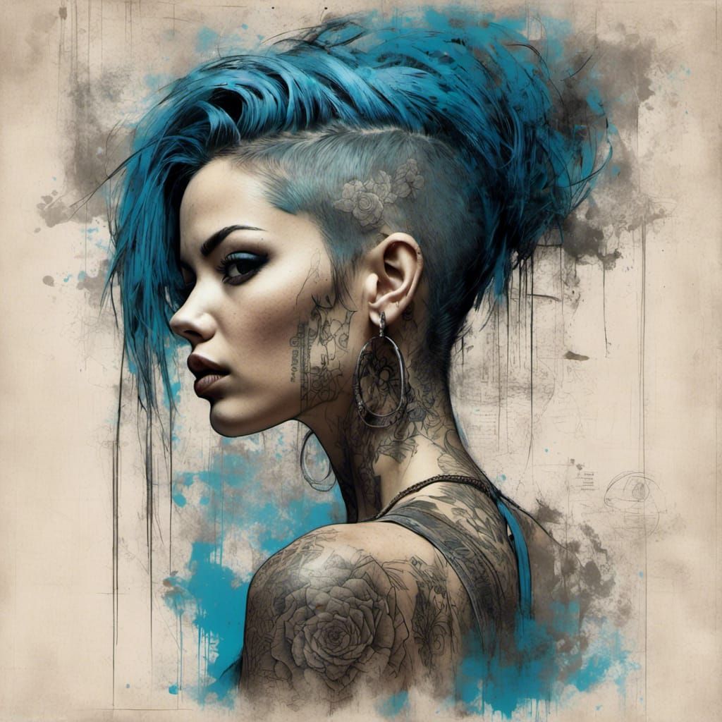 <lora:Grunge-Poster:1.0> Tattoo sketch, by enki bilal, doubl...