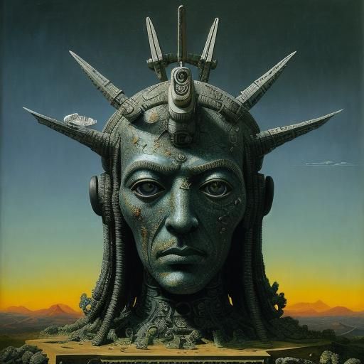 Hyperrealistic Robot God Statue in Surreal Style