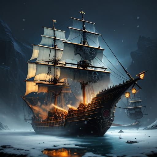 Pirate ship in a snow