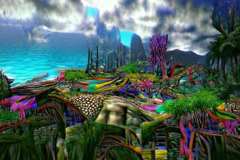 The ps2 aesthetic dimension landscape 8K 3D maximalist