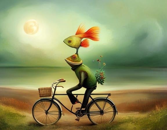 Fish riding a bike