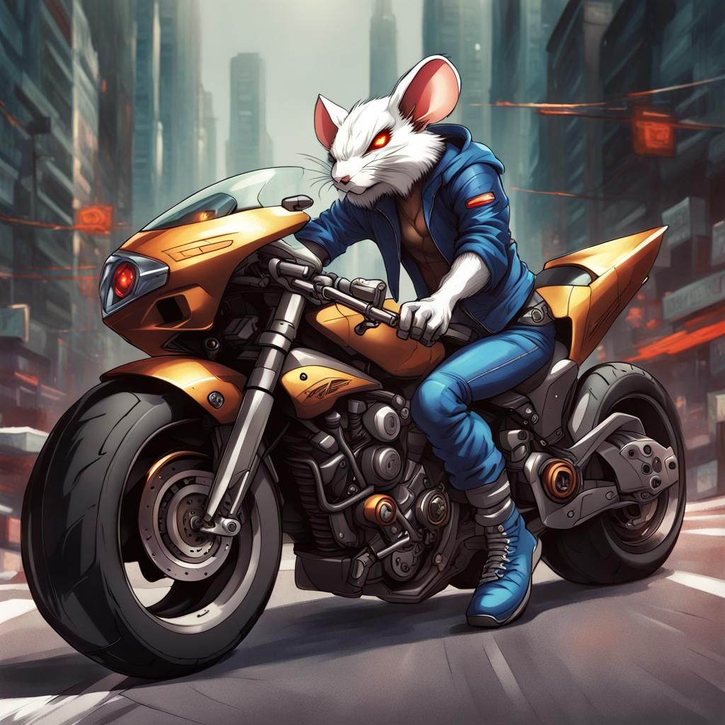 A badass biker mice on a futuristic superbike, racing on cyb...