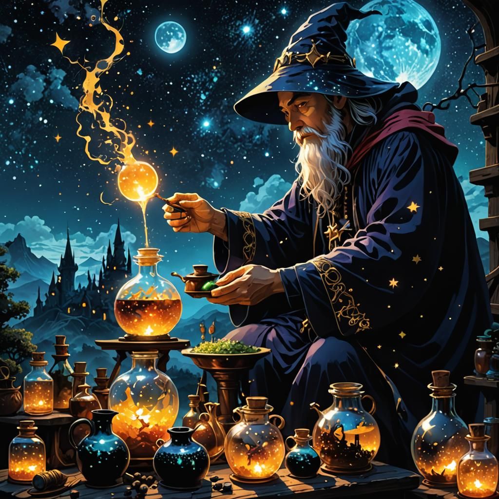 The Alchemist,  trying to create gold  by @Imaginarium