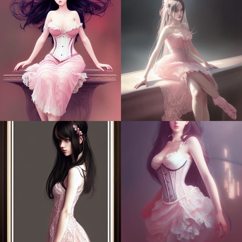 Young Lady in pink and white lace corset style dress