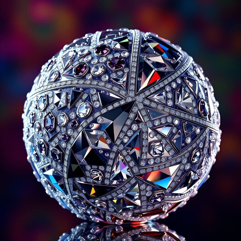 basketball made of diamonds and crystal glass, in the pattern of traditional basketball, fine work of venezian jewellers