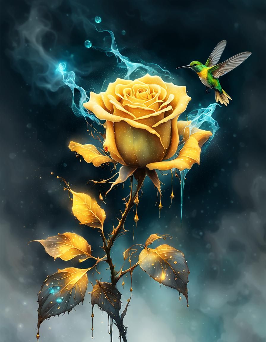 “Photorealistic Surreal glowing magical glowing yellow rose ...