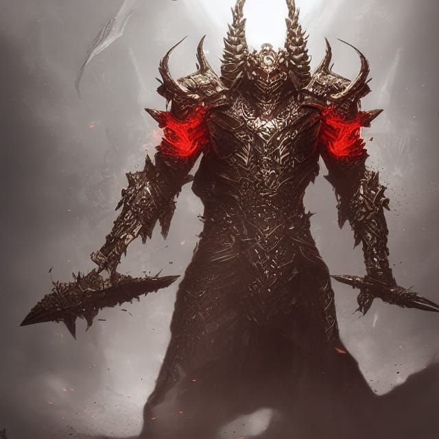 enraged warrior, monsterlike armor, living armor, character design, red ...