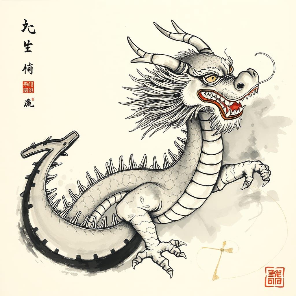 Dragon Painting in Ancient Chinese Art Style