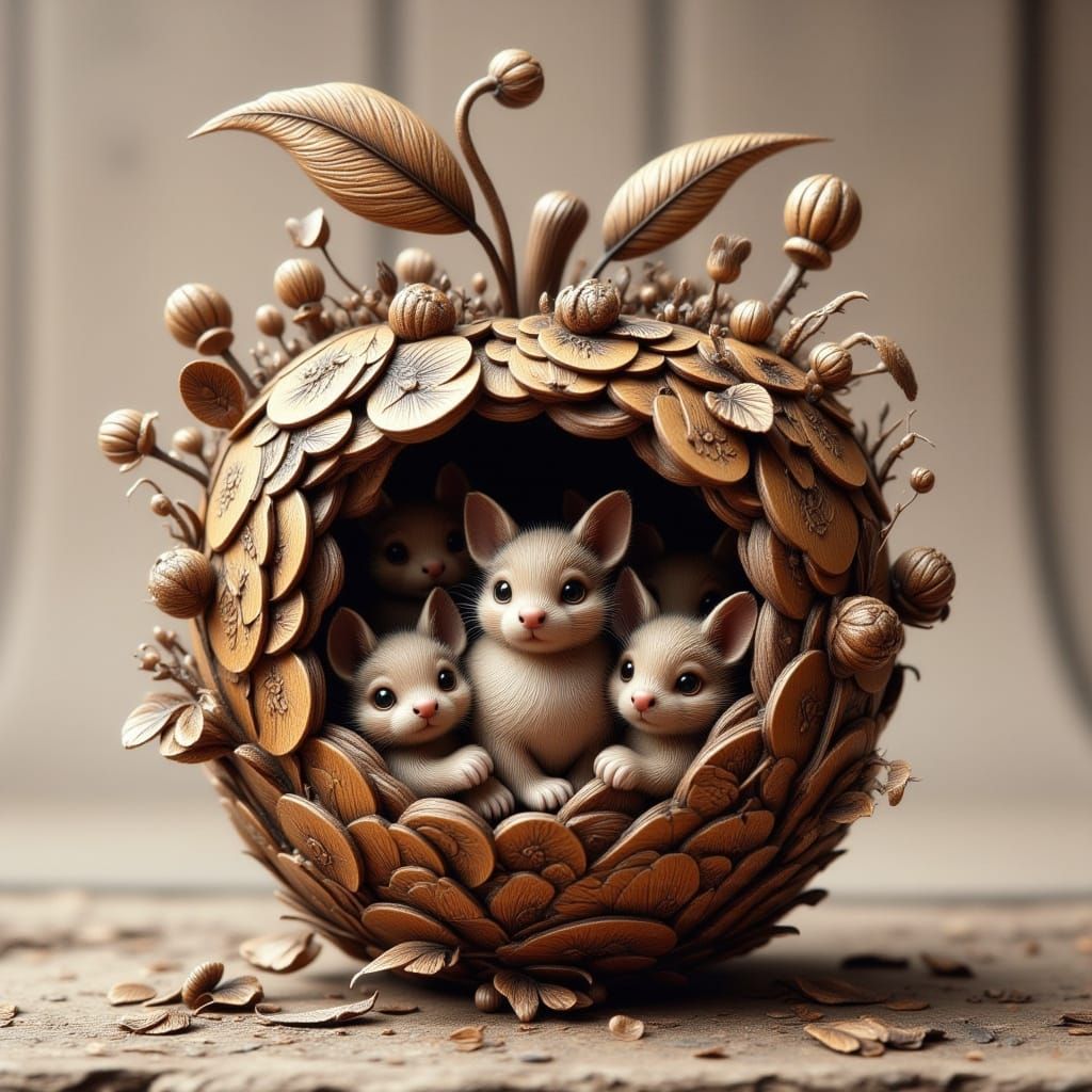 Delicate Wooden Sanctuary for Tiny Worms in Whimsical Rococo...