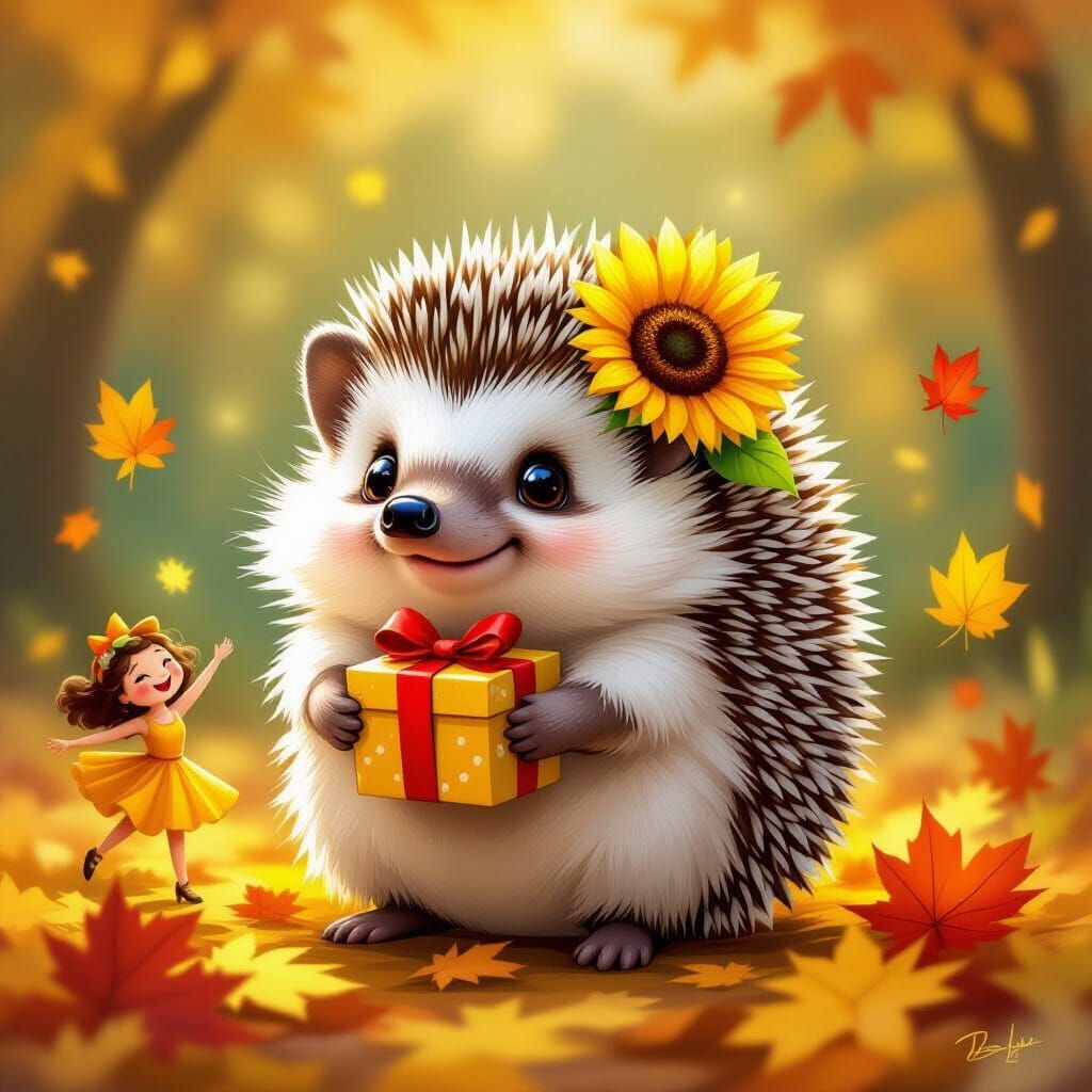 Whimsical Hedgehog Dancer Amidst Autumn Leaves