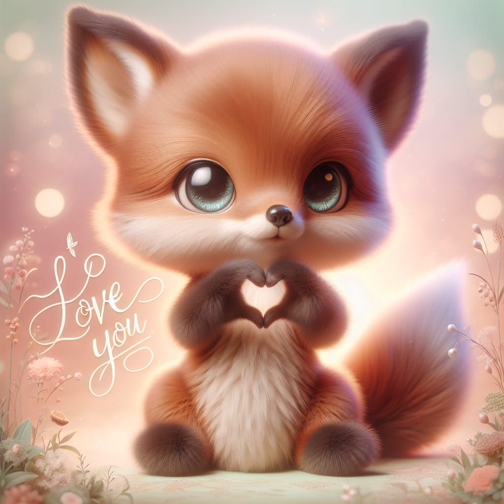 Whimsical Baby Fox Forms Heart with Paws in Pastel Paradise