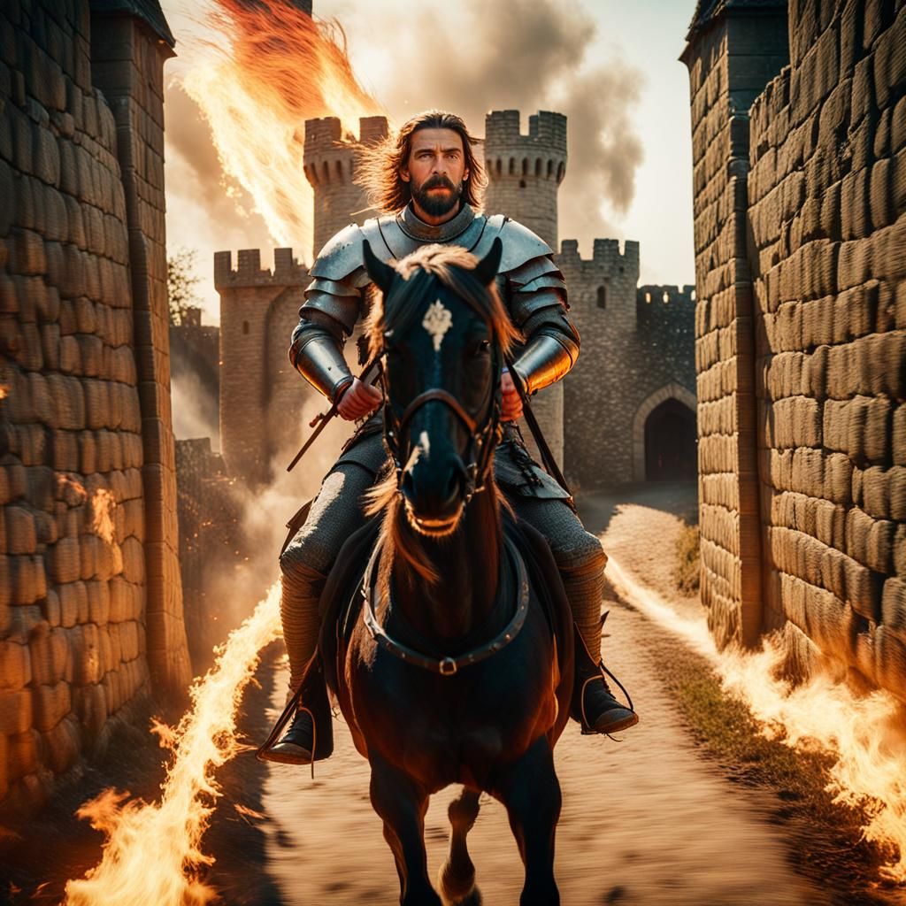 Fiery Unicorn Escape from Medieval Fortress