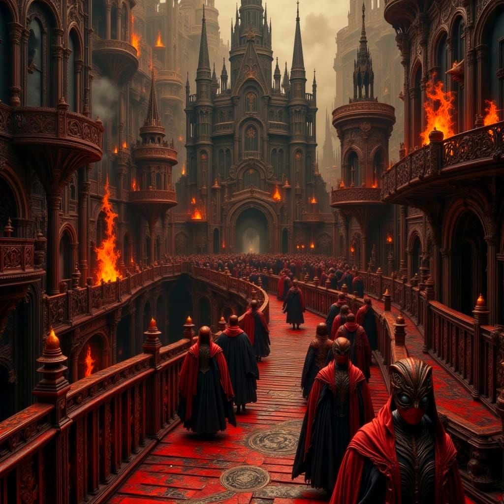 Dark Procession Across Tartarian Bridges in Baroque Style