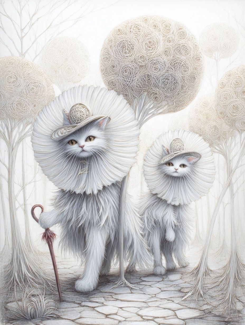 Surreal white fluffy cats