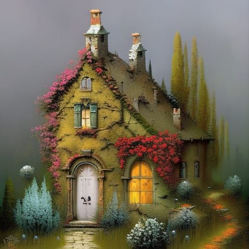 in a gray forbidding city a cozy little cottage in a lush bl...