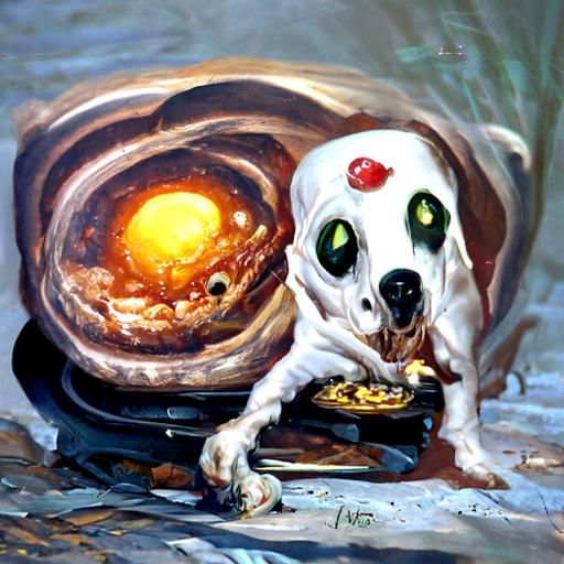 A alien was cooking eggs, and he saw his pet alien dog tryin...