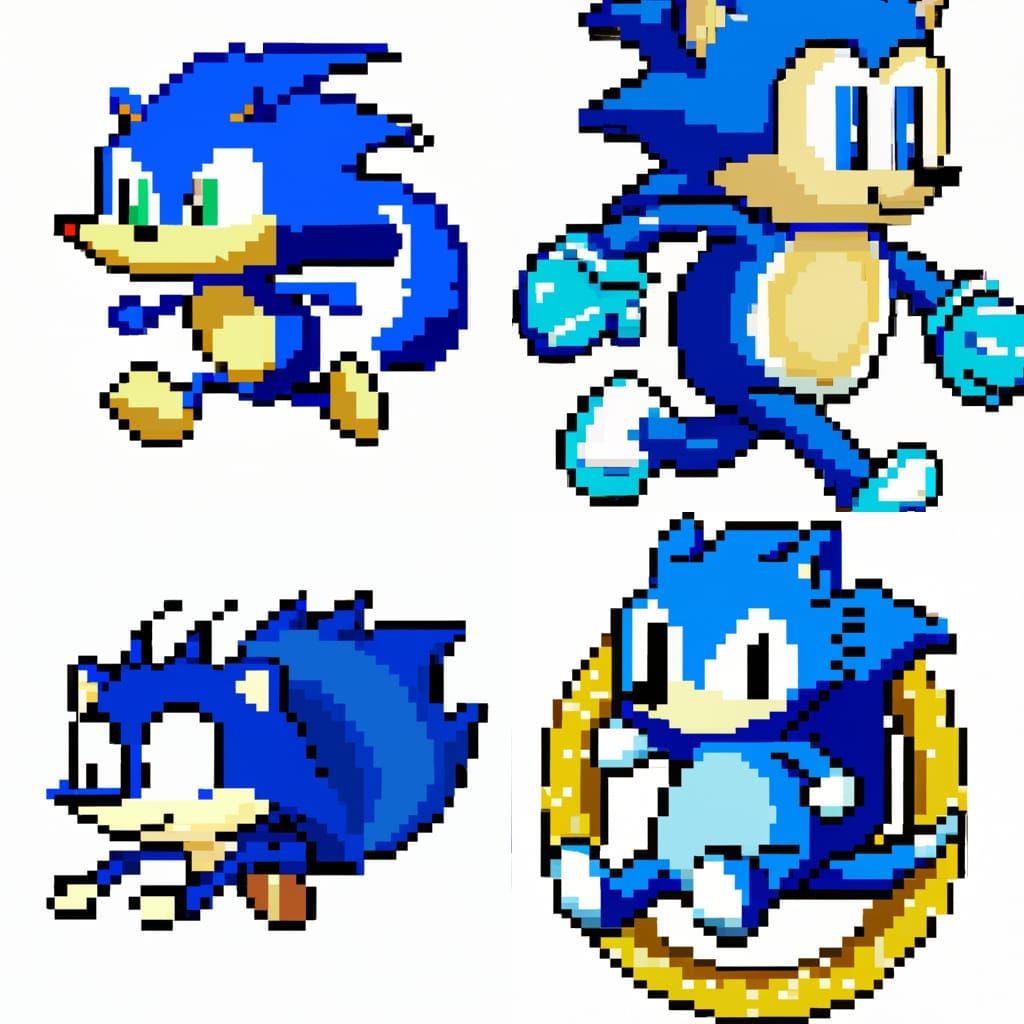 Sonic the hedgehog with rings 8 bit sprite - AI Generated Artwork