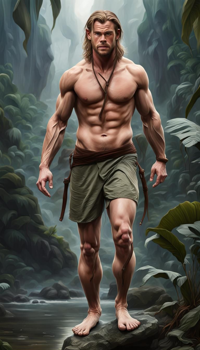 Chris Hemsworth menta tarzan 8k resolution concept art intri...