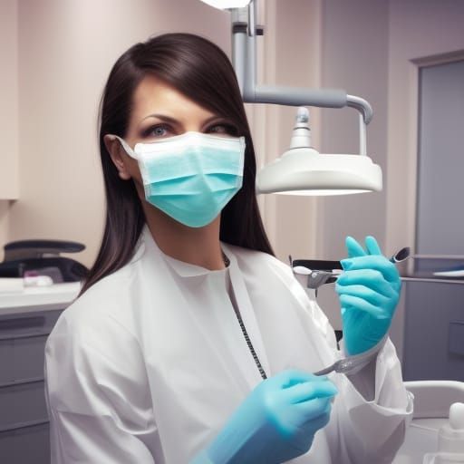 Female dentists wearing gloves in a surgical mask in the dentist's