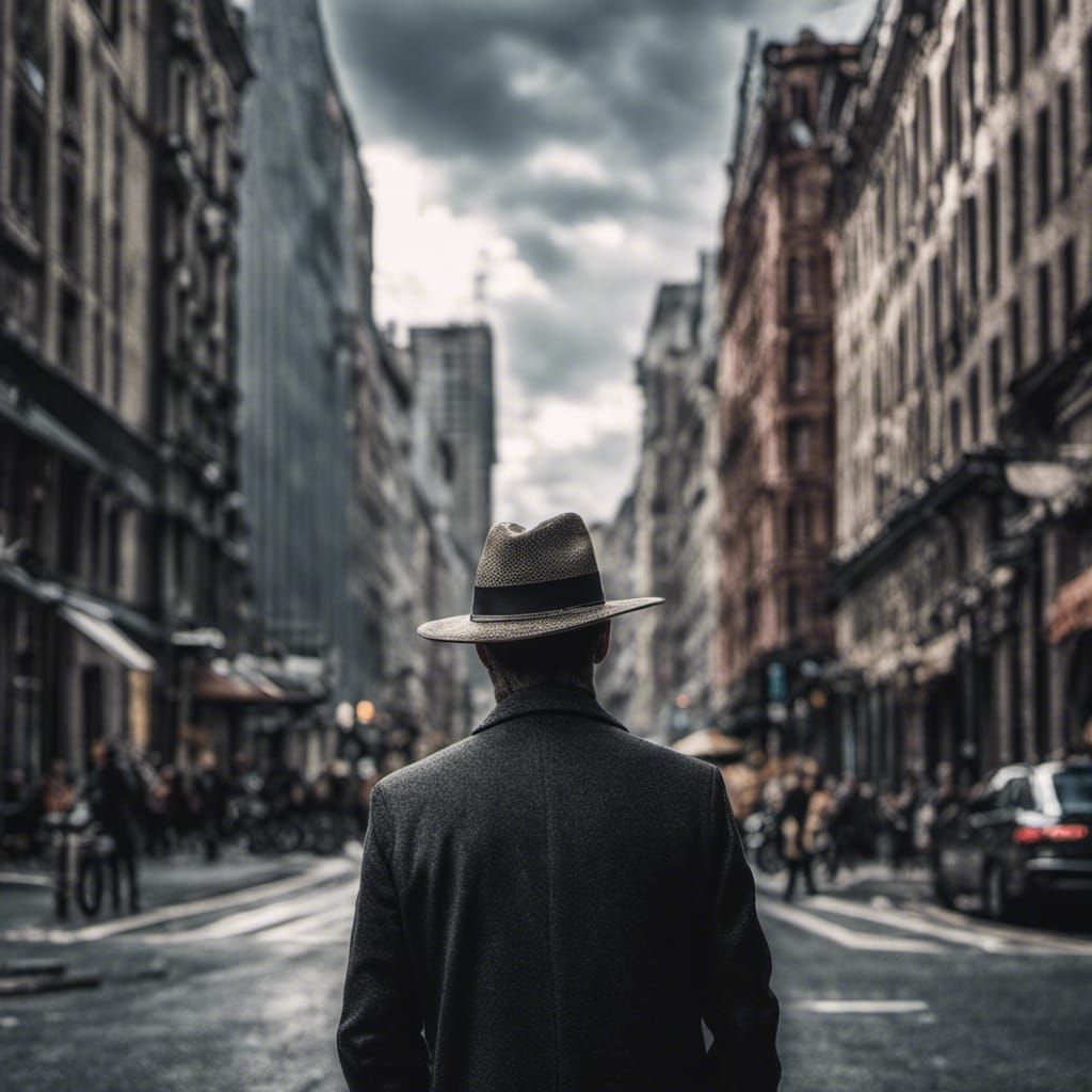 man with hat in city