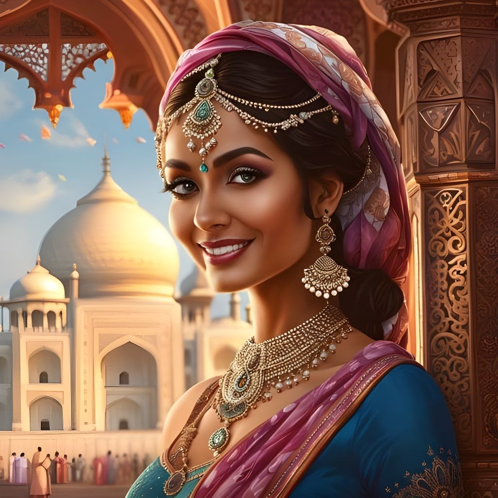 Indian Lady With A View On The Taj Mahal AI Generated Artwork indian-lady-with-a-view-on-the-taj-mahal-ai-generated-artwork
