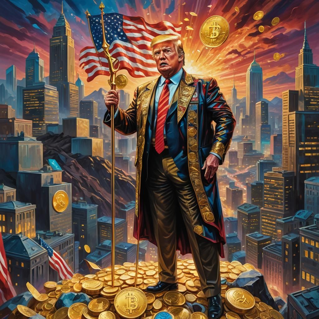 Victorious Trump in Surreal Futuristic Cityscape
