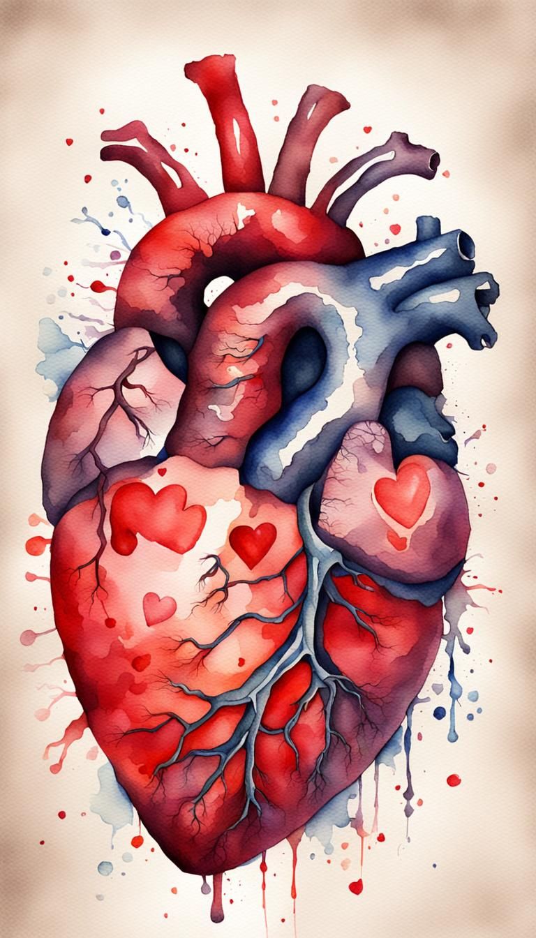 an anatomically correct heart watercolor