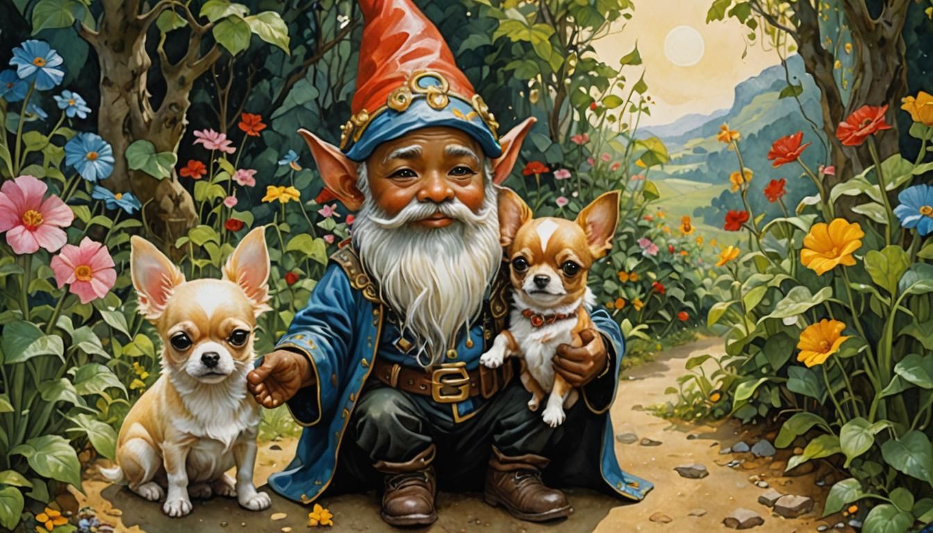  GARDEN GNOME AND HIS PET CHIHUAHUA    by @INTERCEDENCE