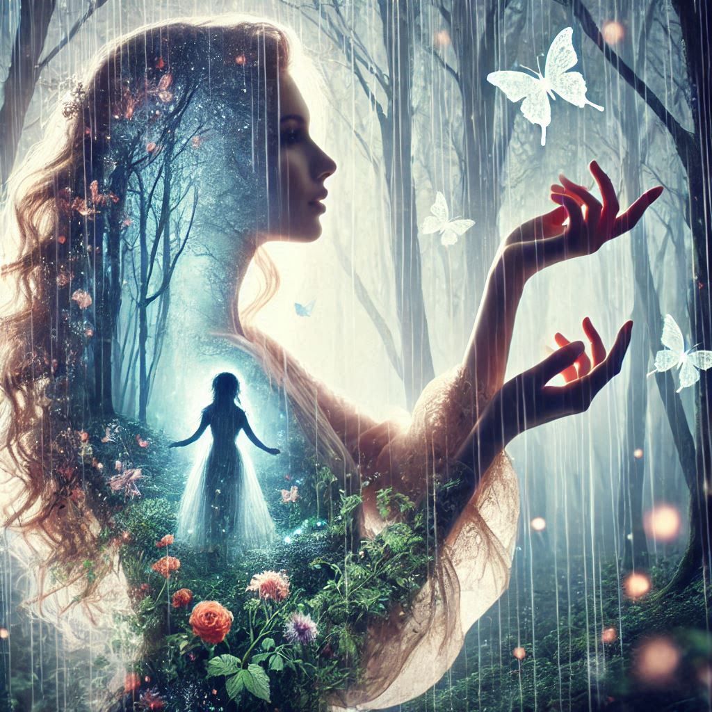 double exposure beautiful fantasy DALL-E 3 portrait landscape..
