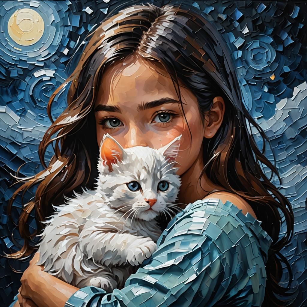 Moonlit Kitten Cuddle   by @mike 