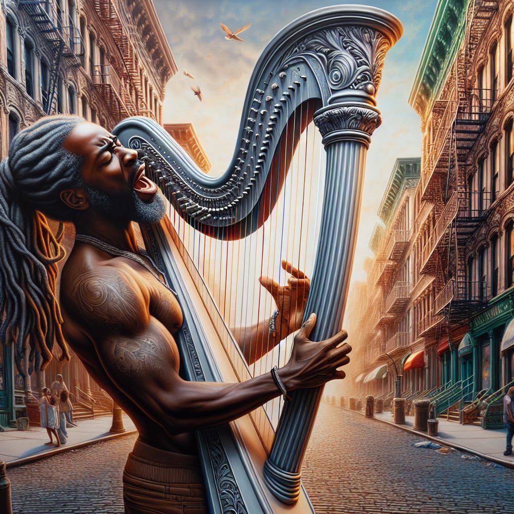 Harlem Harpist  by @Divahdeb