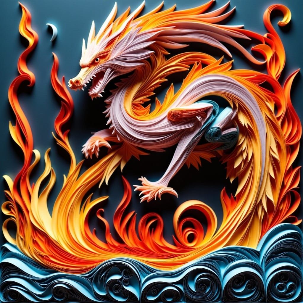 <lora:Quilling Flux:1.0> A dragon breathing fire, quilling