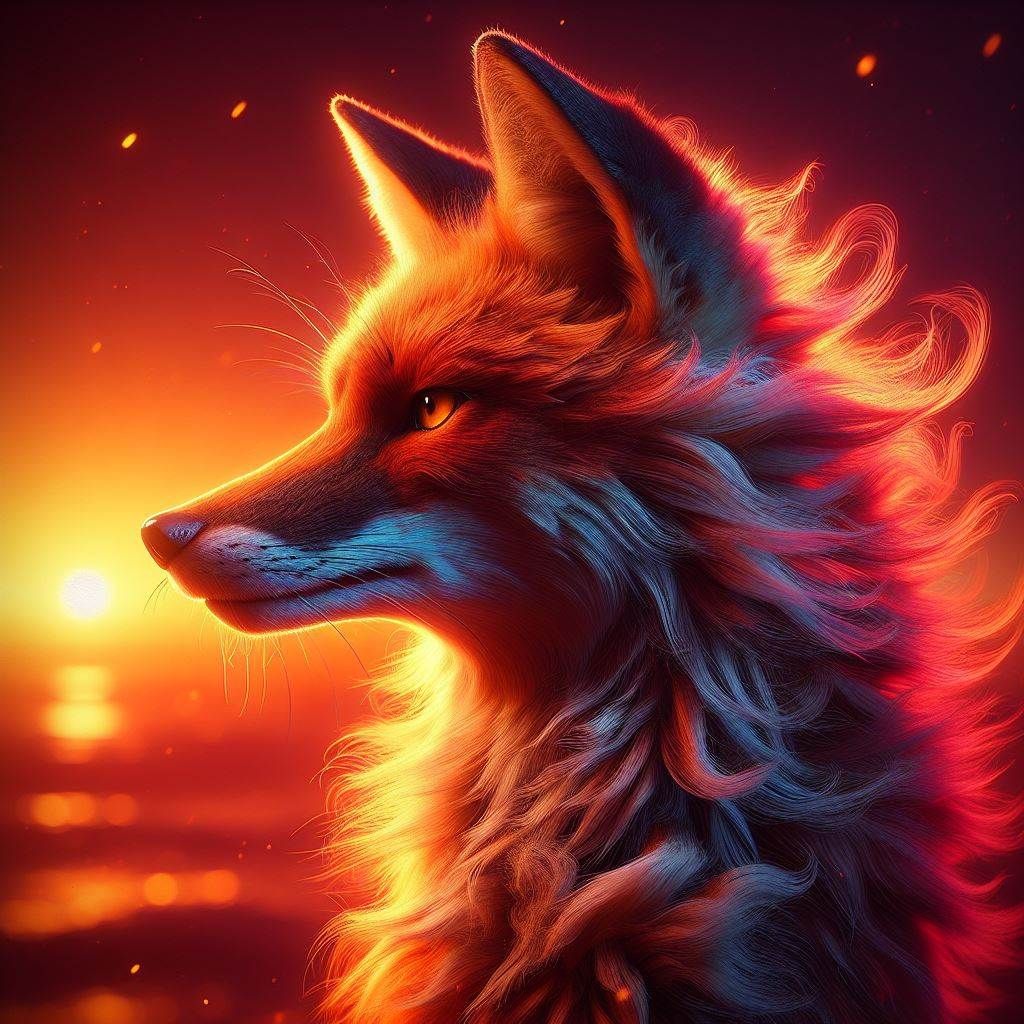 Fox in sunset